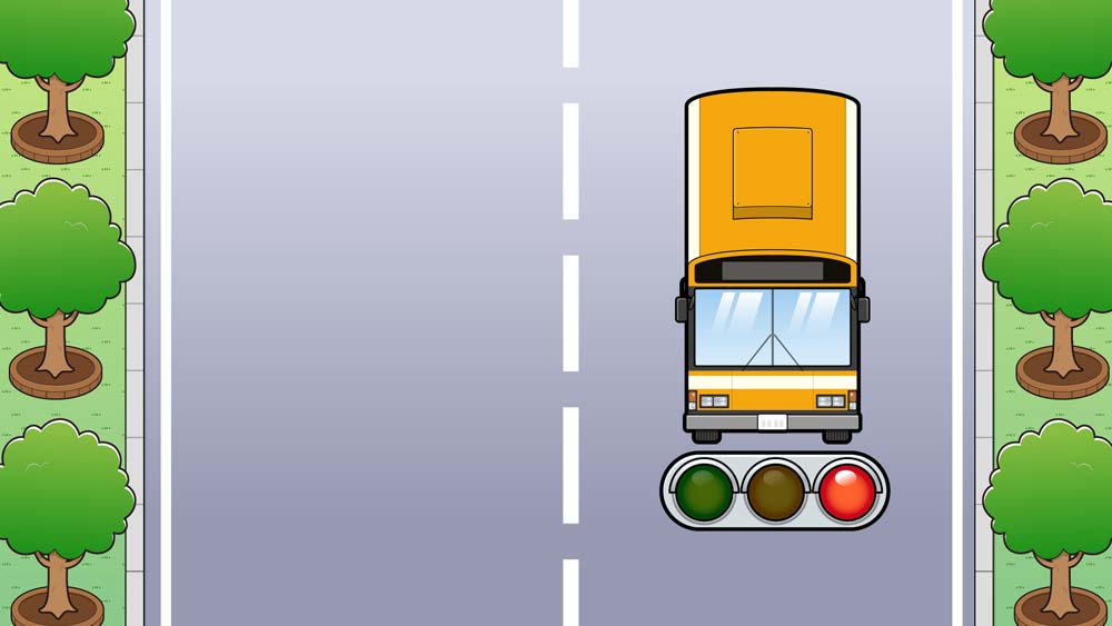 バスと信号のイラスト