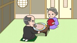 カレイの刺し身を食べるお客さん