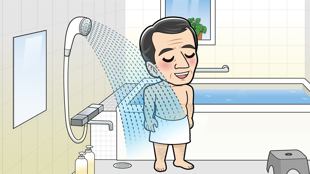 お風呂でシャワーを浴びる人のイラスト