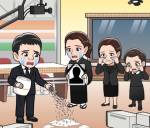 スタジオで粉をまくイラスト