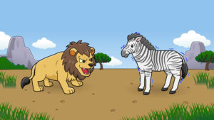 ライオンに睨まれたシマウマのイラスト