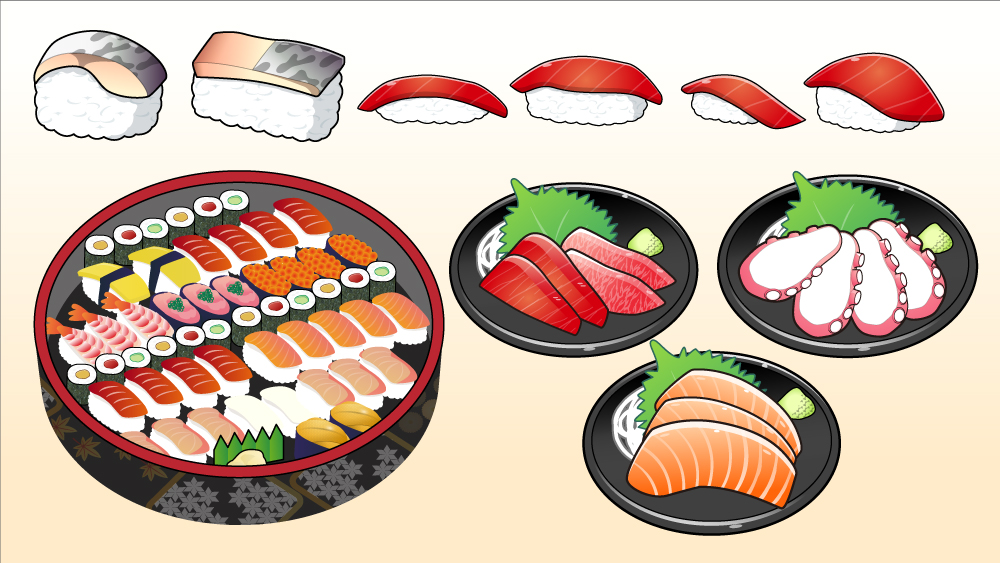 和食料理イラストが得意です お寿司 寿司ネタのイラスト 特急 高品質 イラスト アニメーション制作 合同会社こころえ