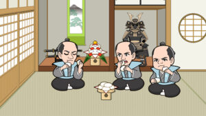 もちを食べる武士