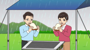 キャンプでパンを食べる人