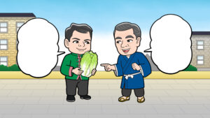 中国人から白菜をもらう