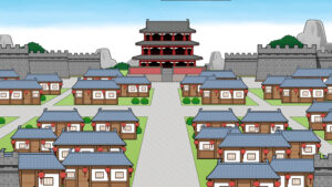 中国唐の時代の町並み