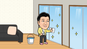 窓を拭いている所