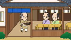 蕎麦屋で食事をする武士