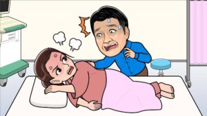 陣痛で苦しむ妻、焦る夫