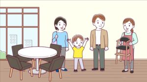 子供の椅子を持ってくる店員