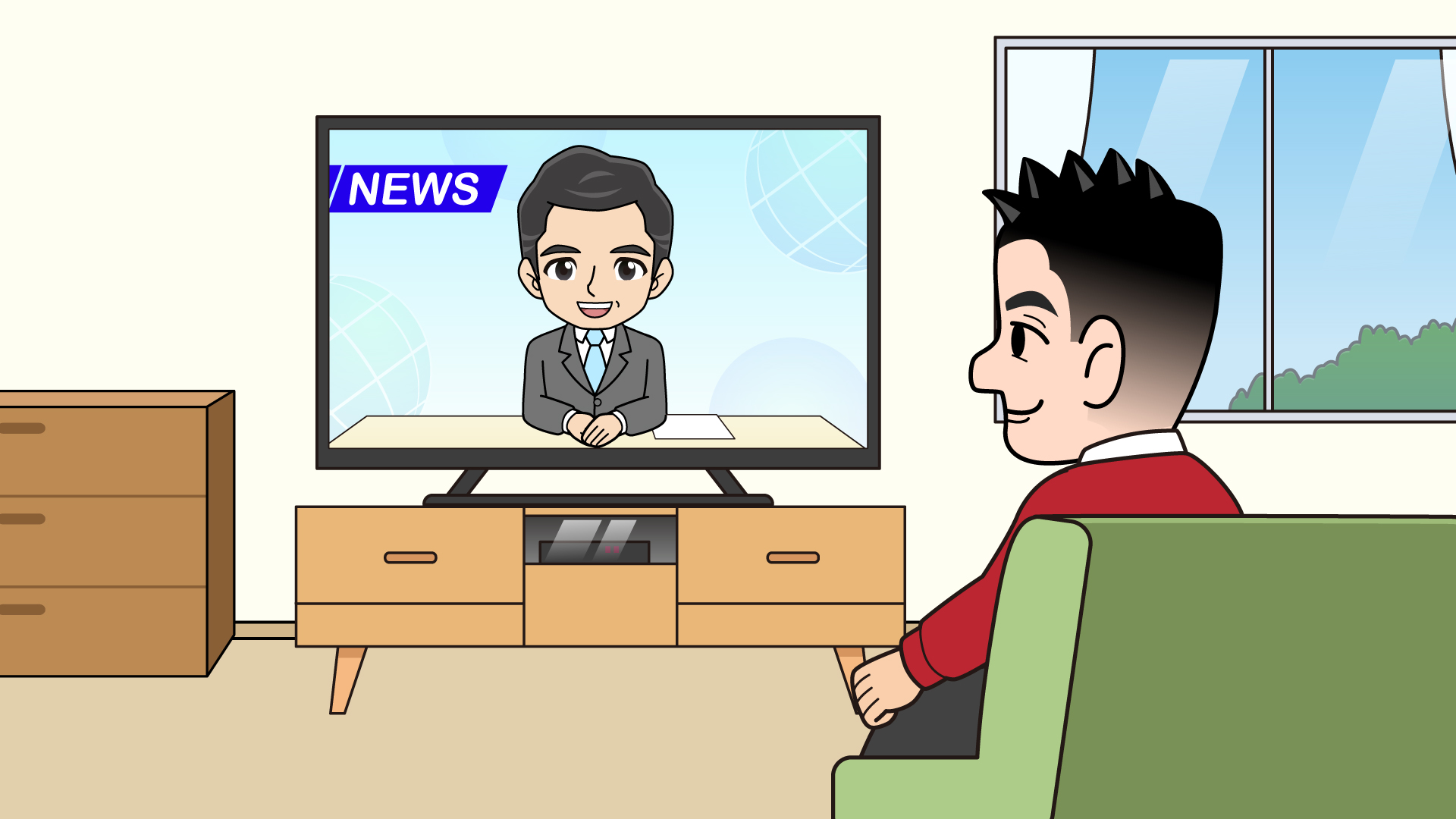 テレビのニュースを見る男性