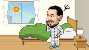 朝から電話をする闘莉王選手