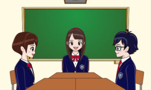 教室でグループで話をする様子