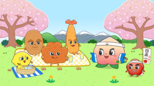 花見をしているキャラクタ