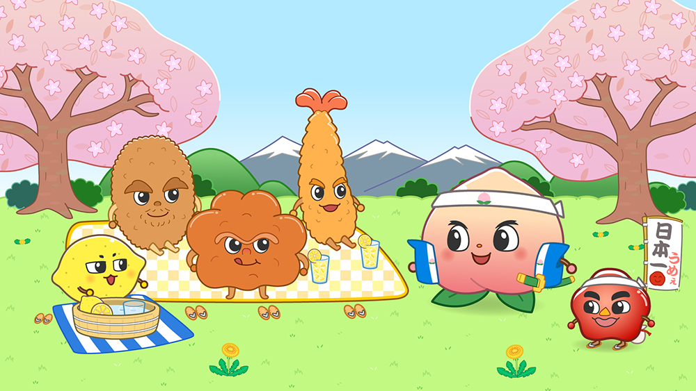 花見をしているキャラクタ